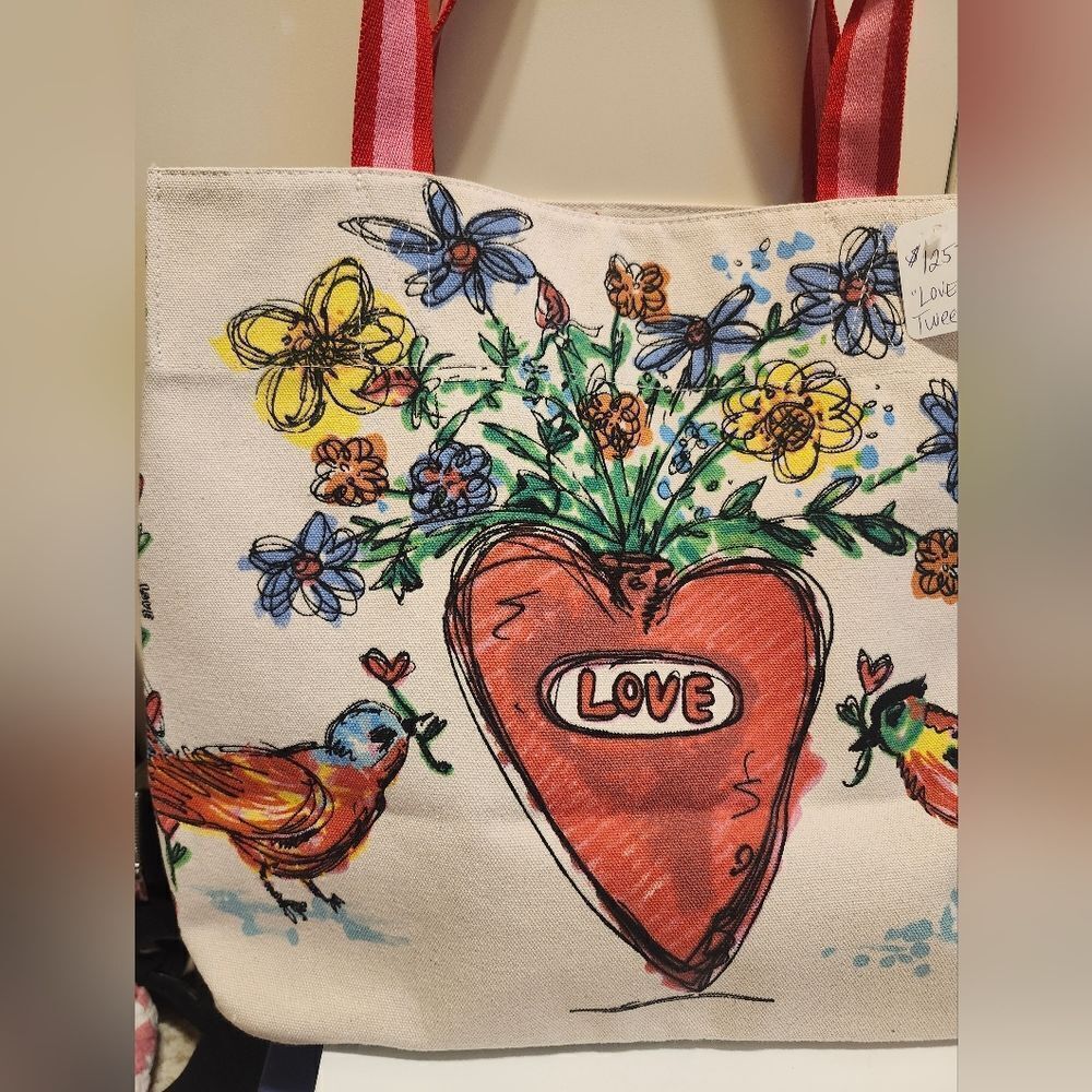 NWT Brighton "Love Tweet" Large Canvas Tote Bag Retail $125 - Picture 2 of 9